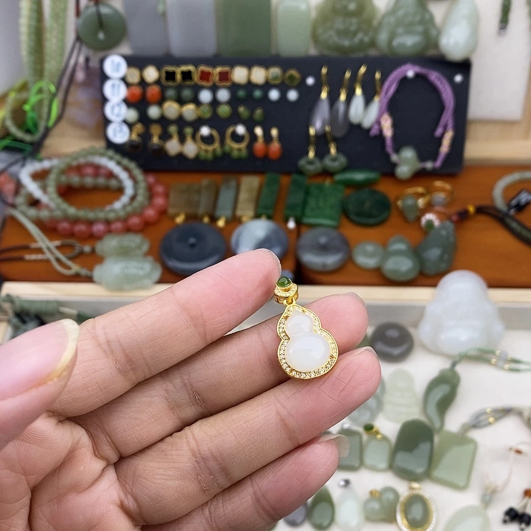 和田玉银S925镶嵌吊坠(不含链)