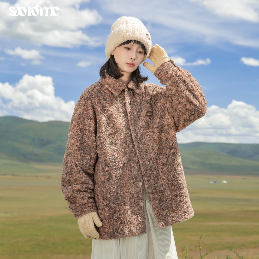 早乙女惠子saotome 百搭花色仿羊羔毛灯芯绒衬衫夹克外套秋冬4351