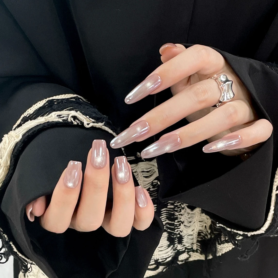 「S107摩卡海莉」奶咖珠光高级感追光猫眼纯手工穿戴甲18种甲型定制