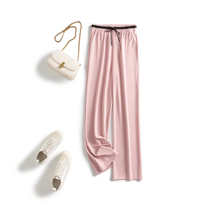 2025夏季新款奢华抗皱亲肤垂感高腰显瘦休闲直筒阔腿奶油裤2516