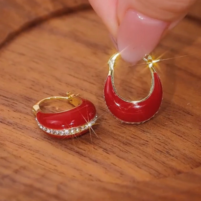 925银合成锆石耳饰 红色耳扣耳钉2025年新款独特耳环高级耳饰女