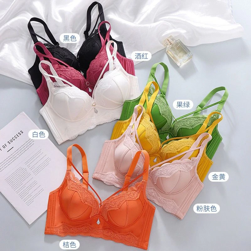 9902#小胸透气加厚5厘米聚拢上托显大无钢圈丝滑缎面内衣
