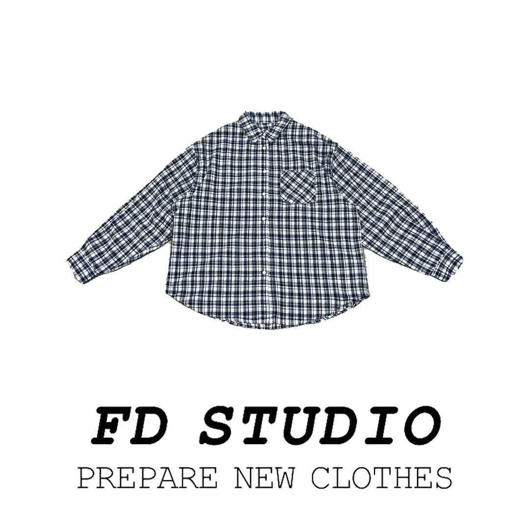 【梵町定制】FD23975格子衬衫蓝格麻感透气凉感时尚百搭