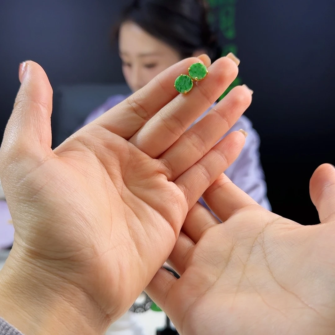 翡翠耳饰银S925镶嵌925镶嵌