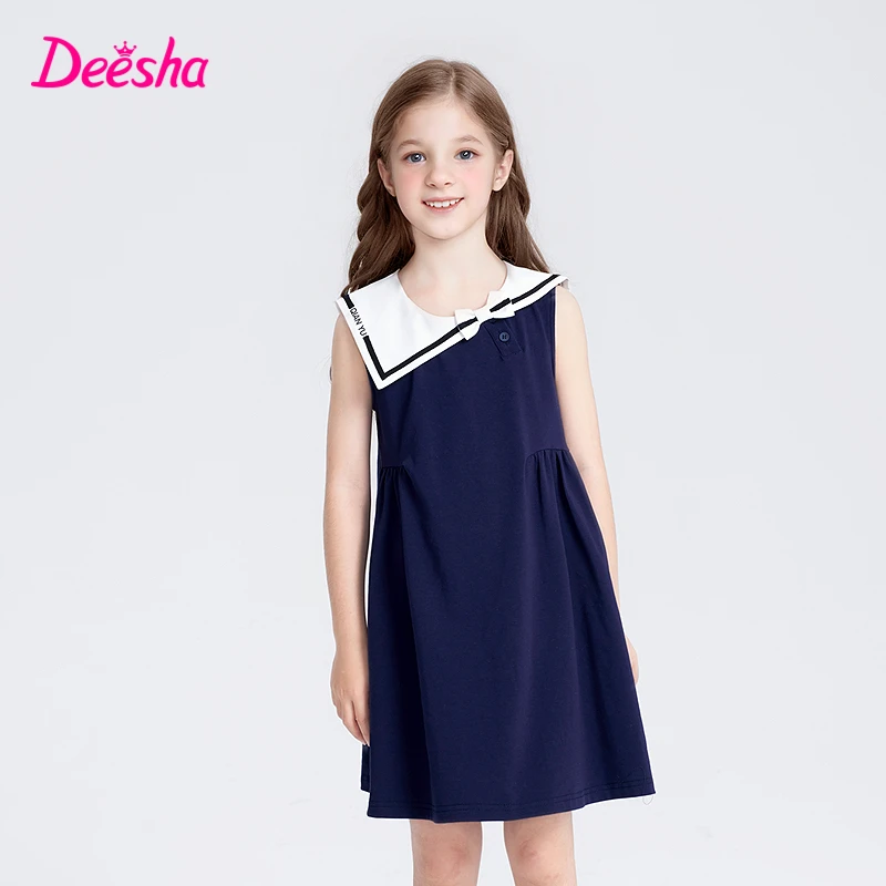 笛莎女童连衣裙25年夏季新款中大童女孩宝宝海军领校园青春背心裙