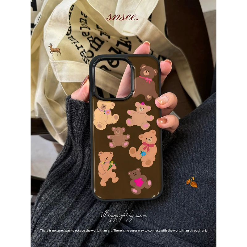 【奶油专属】韩系滴胶ins花花小熊适用苹果16pro女iphone15手机壳