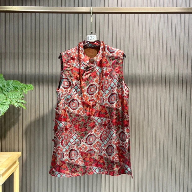 百花盛放 新中式国风夏季新款无袖显瘦洋气中长款马甲上衣衬衫