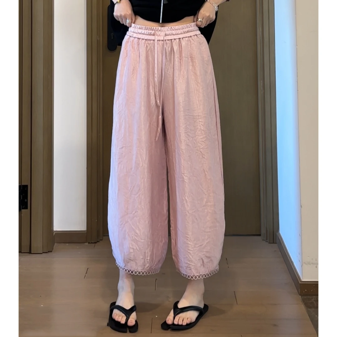 【运补3-6】醋酸休闲裤高腰显瘦薄款女装阔腿裤松紧腰百搭垂感宽松