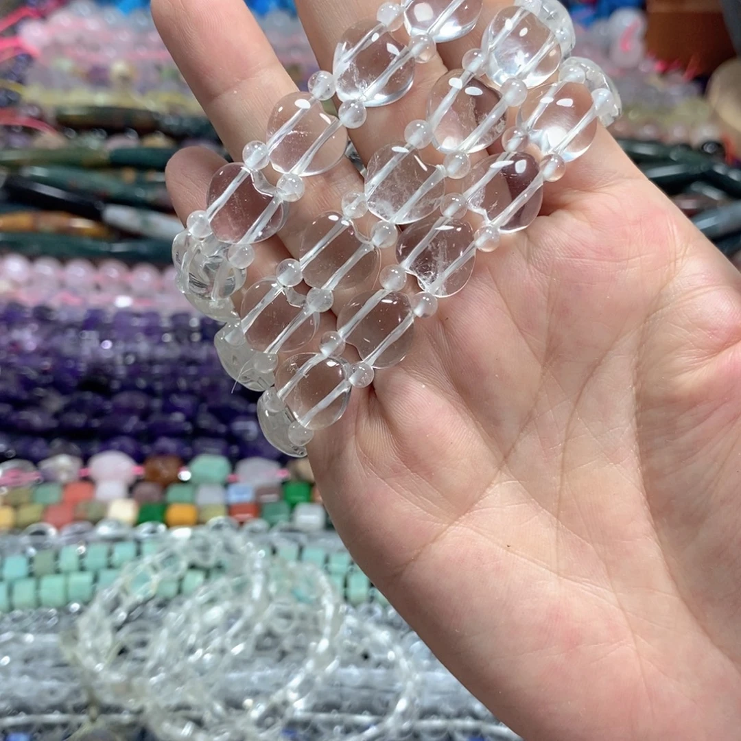 玛瑙/玉髓未镶嵌珠宝半成品白水晶爱心手牌一串卡13mn