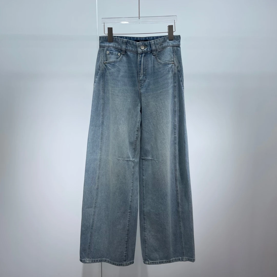 春季艾家水洗牛仔裤直筒休闲阔腿裤长裤3236