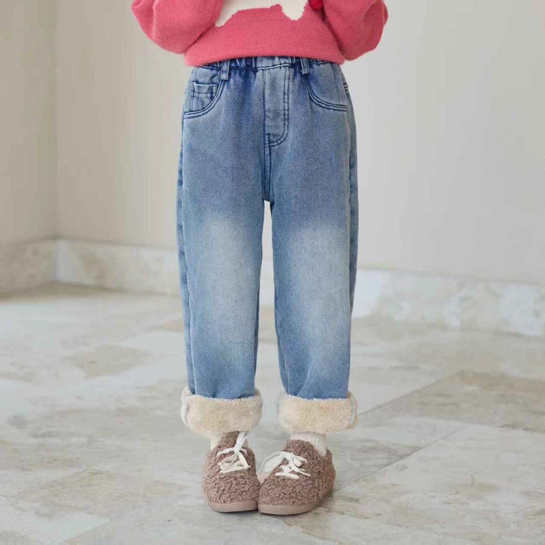 H102女童秋冬加绒牛仔裤
