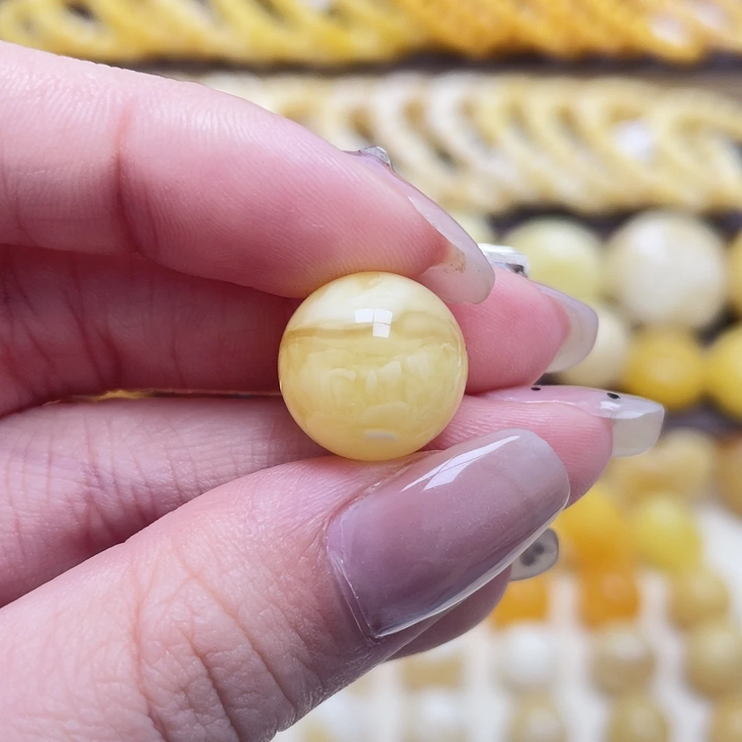 琥珀未镶嵌裸石14.1mm圆珠