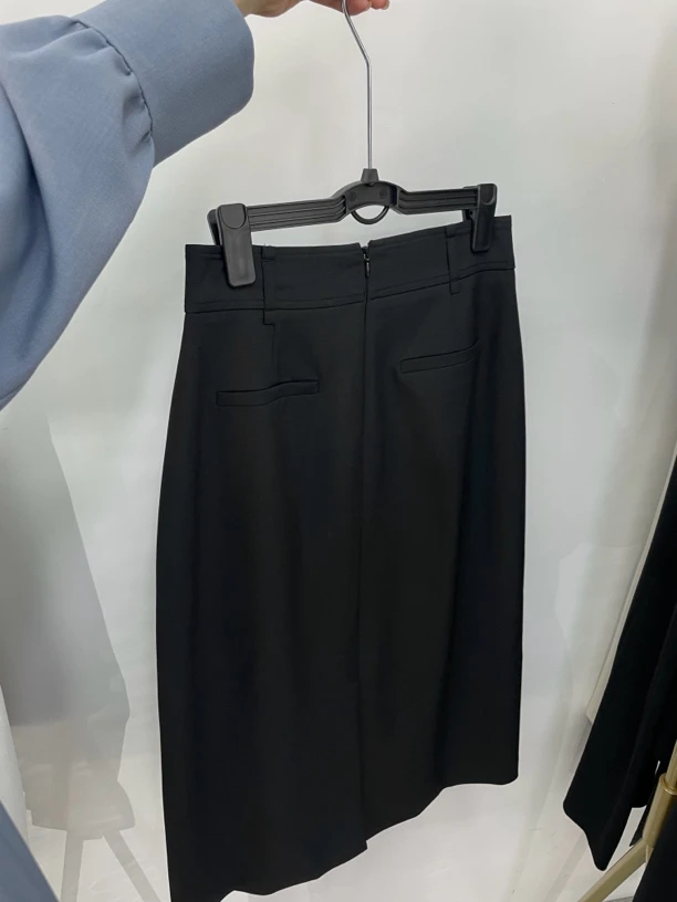 i美夏高腰通勤后开叉西服半身裙