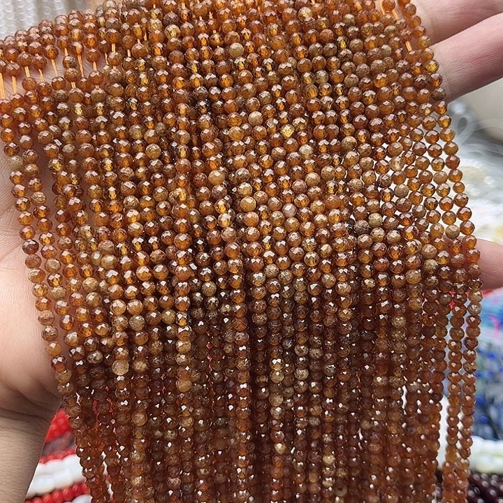 玛瑙/玉髓未镶嵌珠宝半成品一条3mm左右橙石榴石刻面