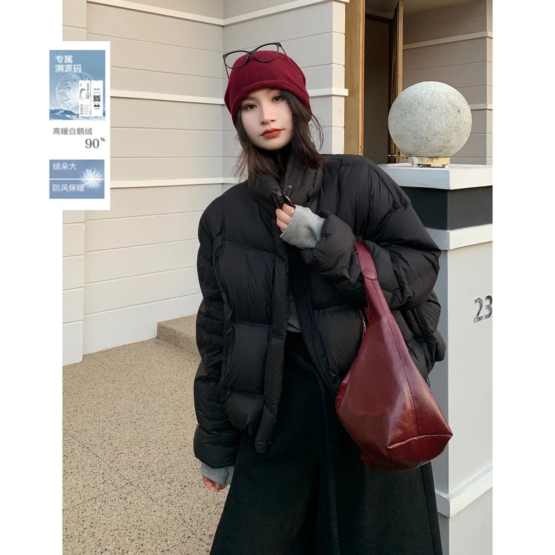 PRASE·噜【小鹅绒】新国标90鹅绒保暖冬立领短款鹅绒服女PR510B04