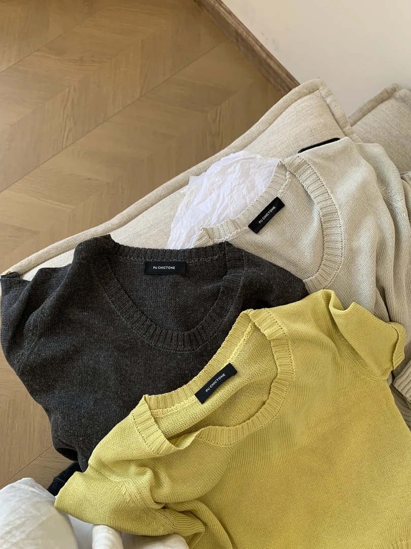 【朴大艺】韩系薄款圆领针织洋气高级修身显瘦时尚T恤上衣