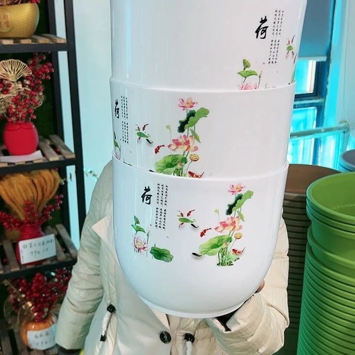 微瑕无孔荷印花口22高19白色3只