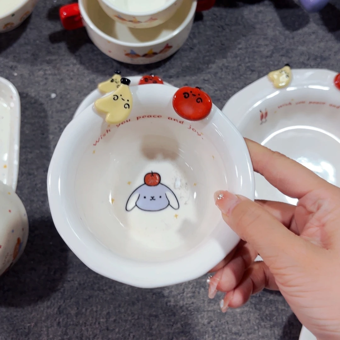 陶瓷苹果小狗五寸翻边碗正品