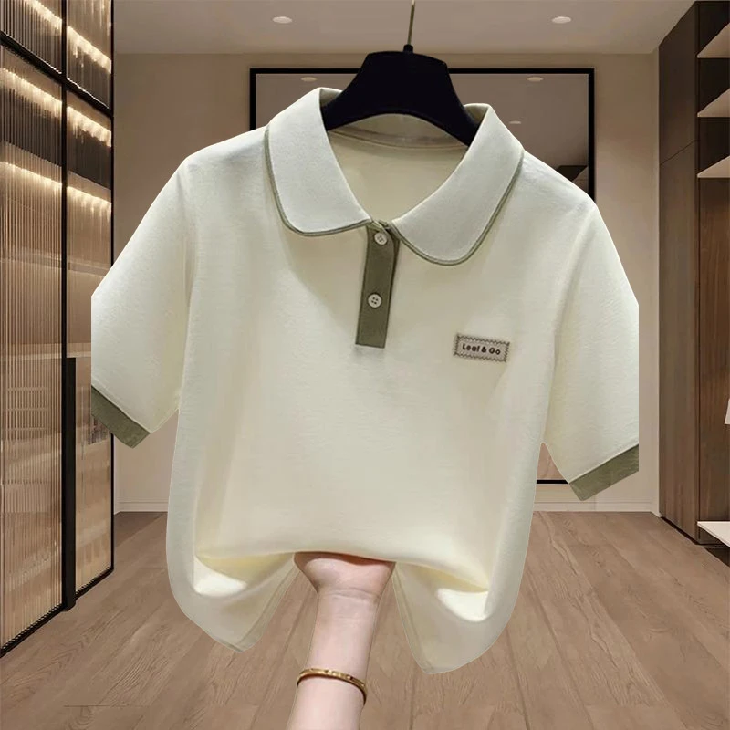 2025小个子减龄洋气短袖女t恤夏季学院风polo衫休闲百搭纯棉上衣