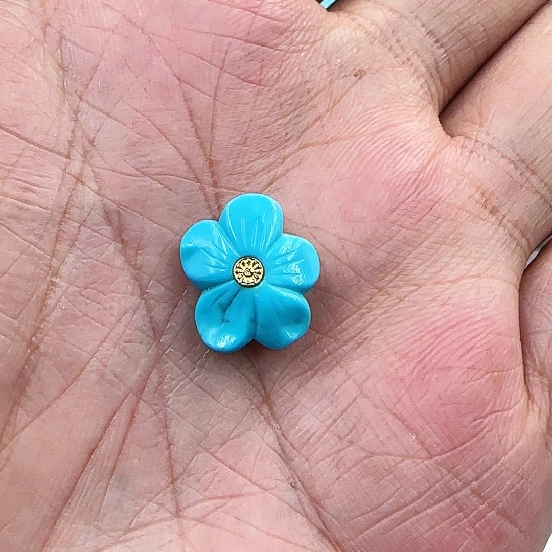 绿松石14K金镶嵌小花