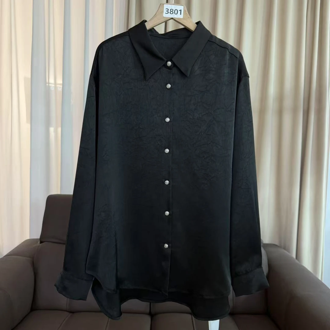 3801号2599#春气质百搭缎感肌理纹休闲衬衣G3-42a