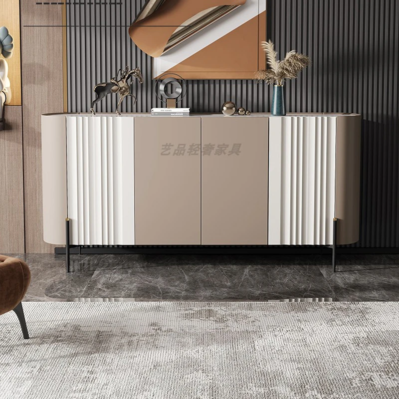 轻奢玄关柜入户装饰柜客厅边柜意式鞋柜岩板不锈钢烤漆餐边柜定制