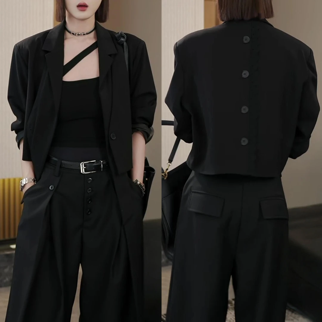 时尚韩系高级感飘带短款西装女2025秋季新款宽松显瘦百搭休闲西服