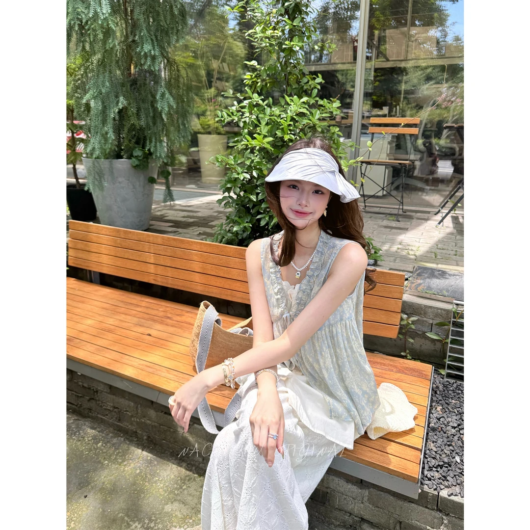 秋梨只 六月物语 设计感荷叶边木耳边假两件娃娃衫上衣罩衫夏季女