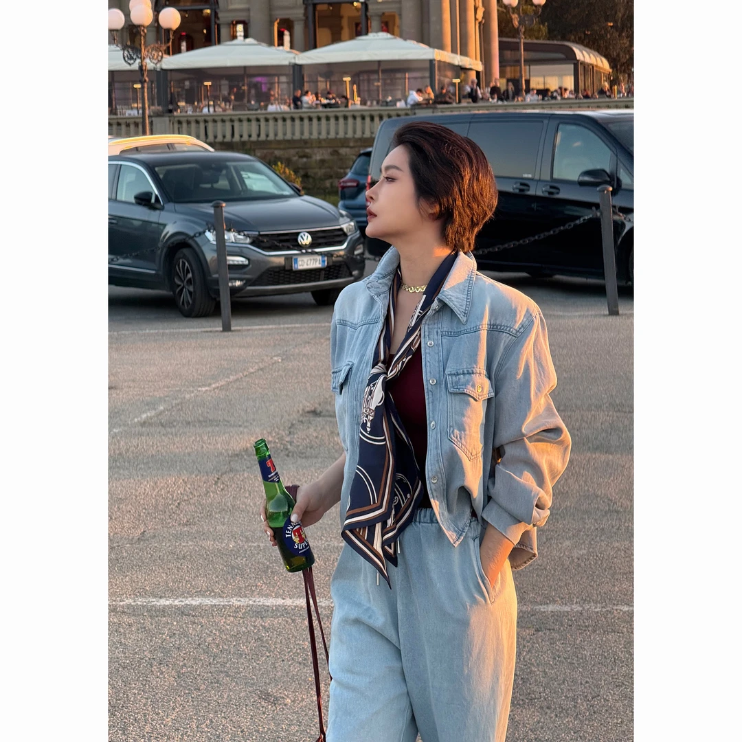 【佛罗伦萨】舒适自在 减龄感莱赛尔25春夏宽松外套少年感牛仔套装