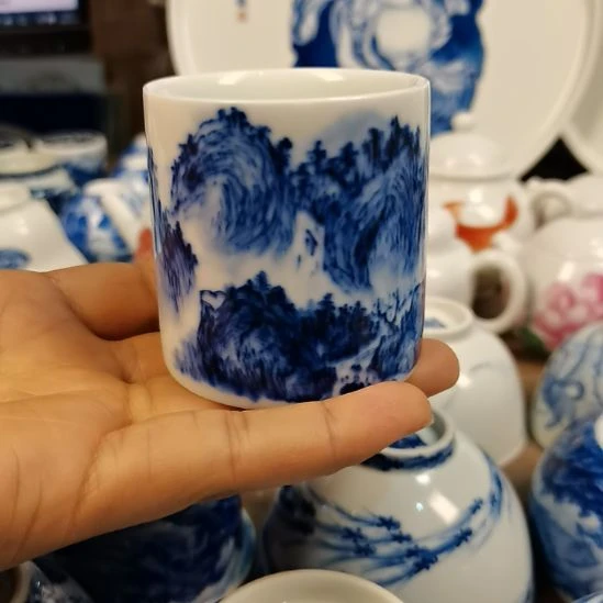 景德镇陶瓷陶瓷青花山水直口杯