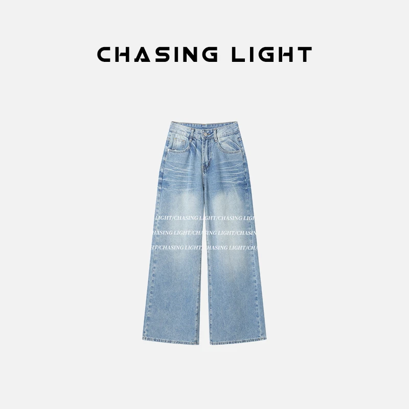 【CHASINGLIGHT】“招牌牛仔裤”美式水洗阔腿牛仔裤 K1508
