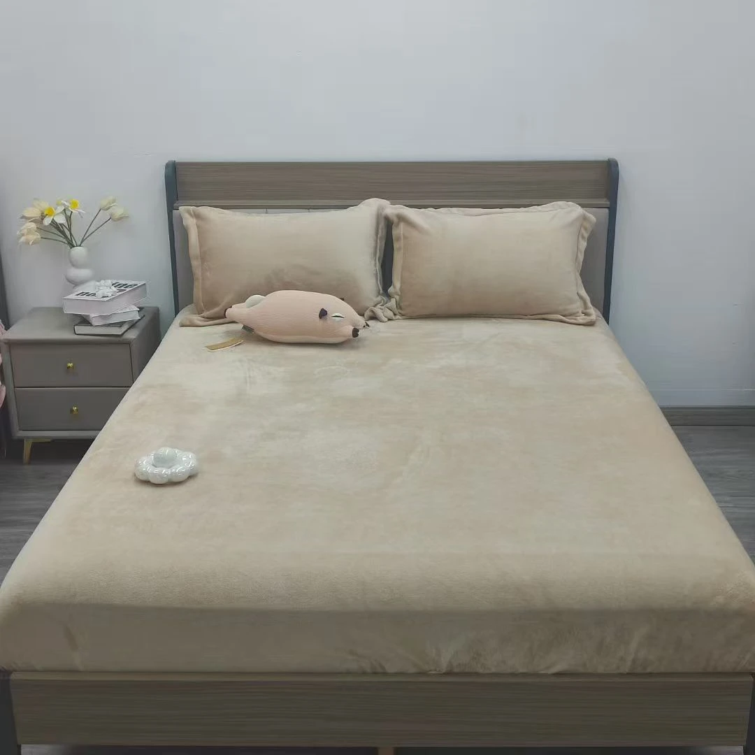 纯色牛奶绒床笠加厚加密防静电