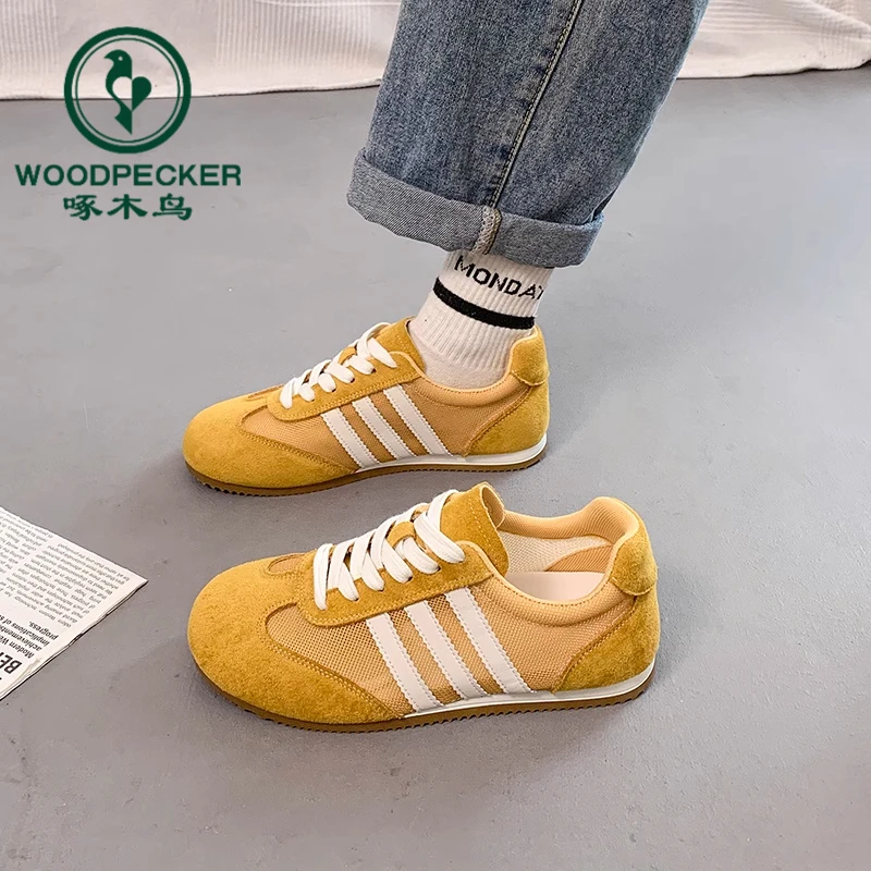 啄木鸟薄款德训鞋女2025夏季新款复古轻便透气网面阿甘鞋运动板鞋
