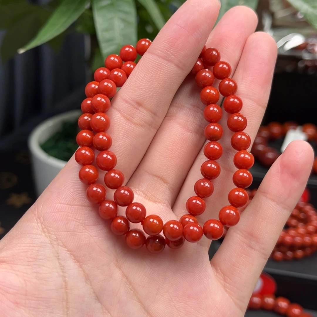 南红玛瑙未镶嵌手链保山五岔路景红双圈手串7
