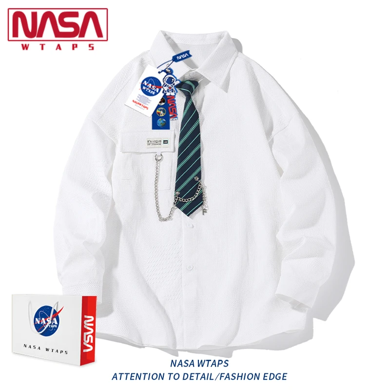 NASA WTAPS美式慵懒风长袖衬衫男款夏季美式痞帅学生衬衣DK制服
