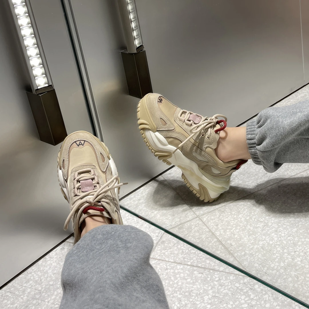 8838/4.5牛翻皮运动鞋老爹鞋时尚百搭休闲鞋春季复古透气