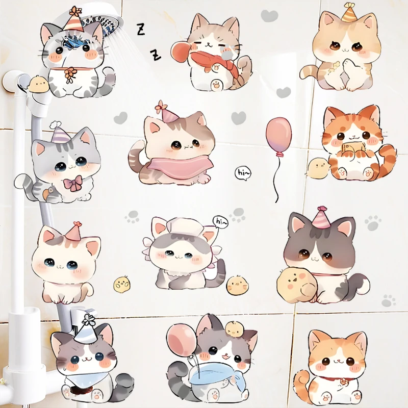 12只欢乐猫咪童趣家居墙面行李箱柜子车身美化装饰防水自粘贴纸