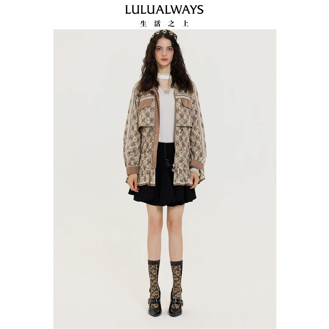 LULUALWAYS【商场同款】25秋季新款时尚潮流卡其蕾丝拼接风衣外套