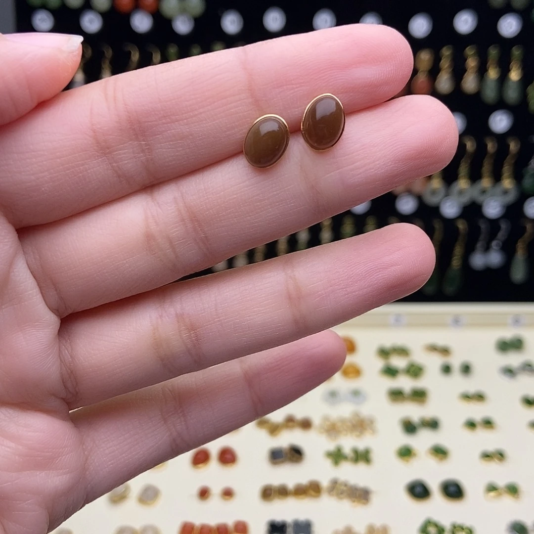 和田玉银S925镶嵌耳饰