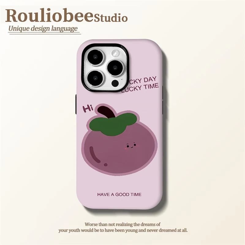 BANCA可爱紫底山竹适用苹果16/15磨砂菲林手机壳华为vivo小米oppo