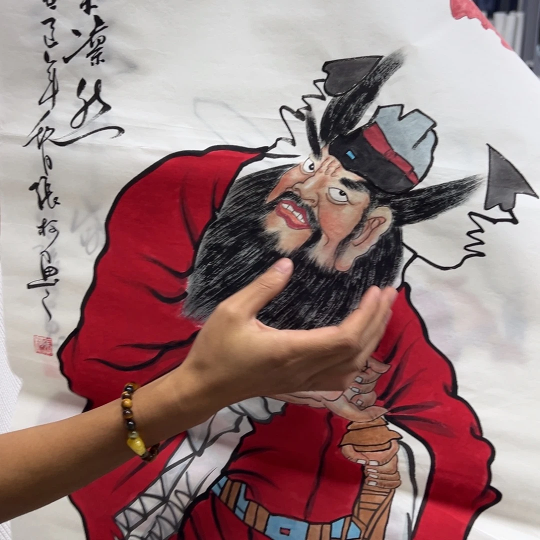 国画卖字画的小男孩