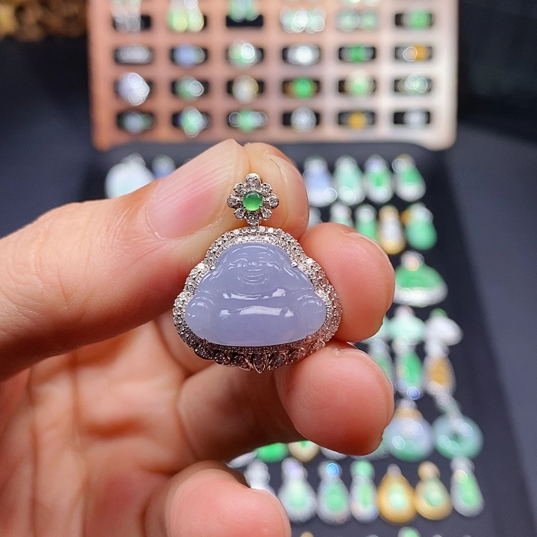 翡翠18K金镶嵌颈饰佛公