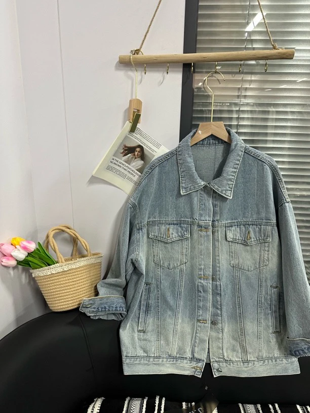 春季新款男友风做旧牛仔外套女宽松显瘦韩系慵懒风上衣