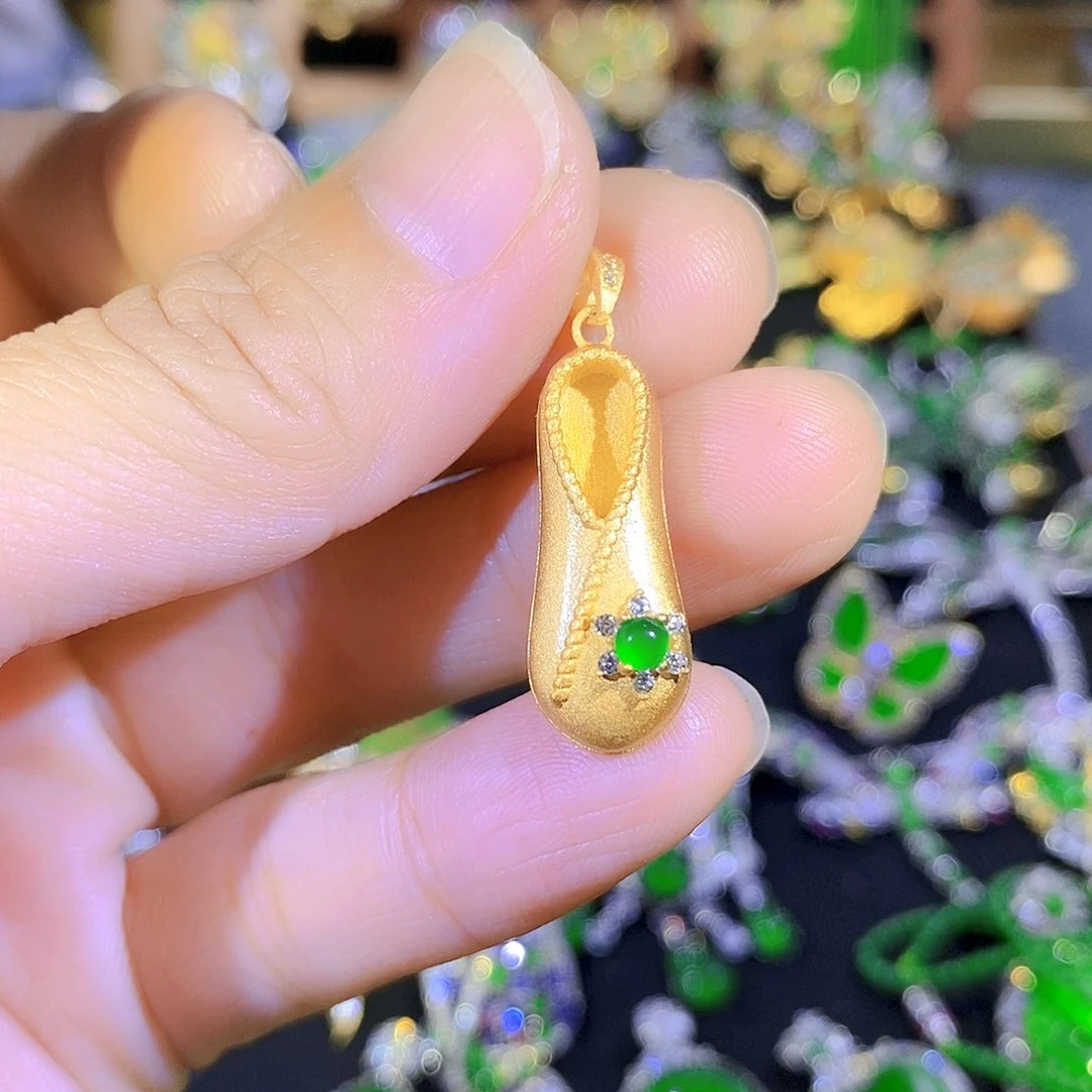 吊坠(不含链)银S925镶嵌翡翠