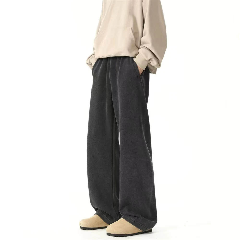 美式做旧水洗磨破卫裤男女秋季弯刀裤子宽松慵懒风直筒阔腿运动裤