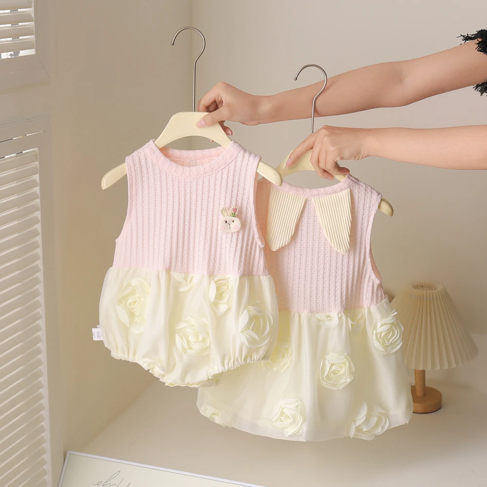 婴儿衣服夏季洋气女宝宝三角包屁哈衣满月连体公主裙套装周岁礼服