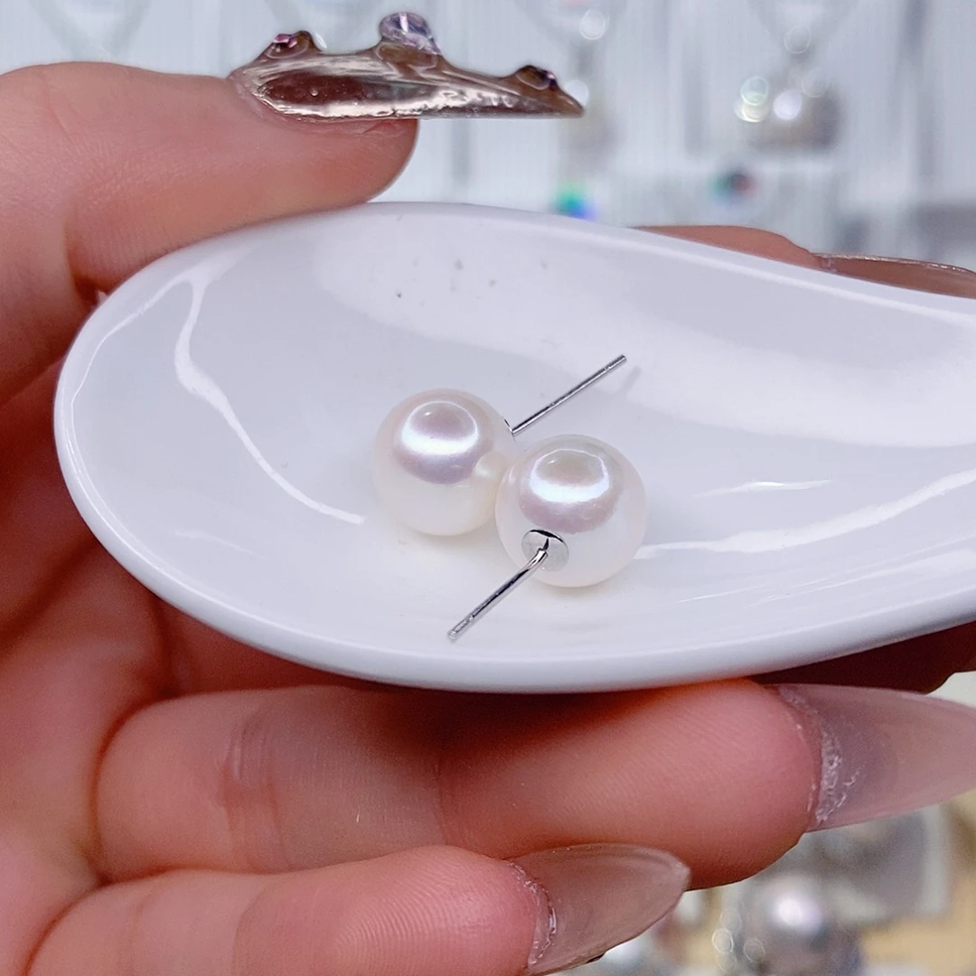 银S925镶嵌耳饰淡水珍珠