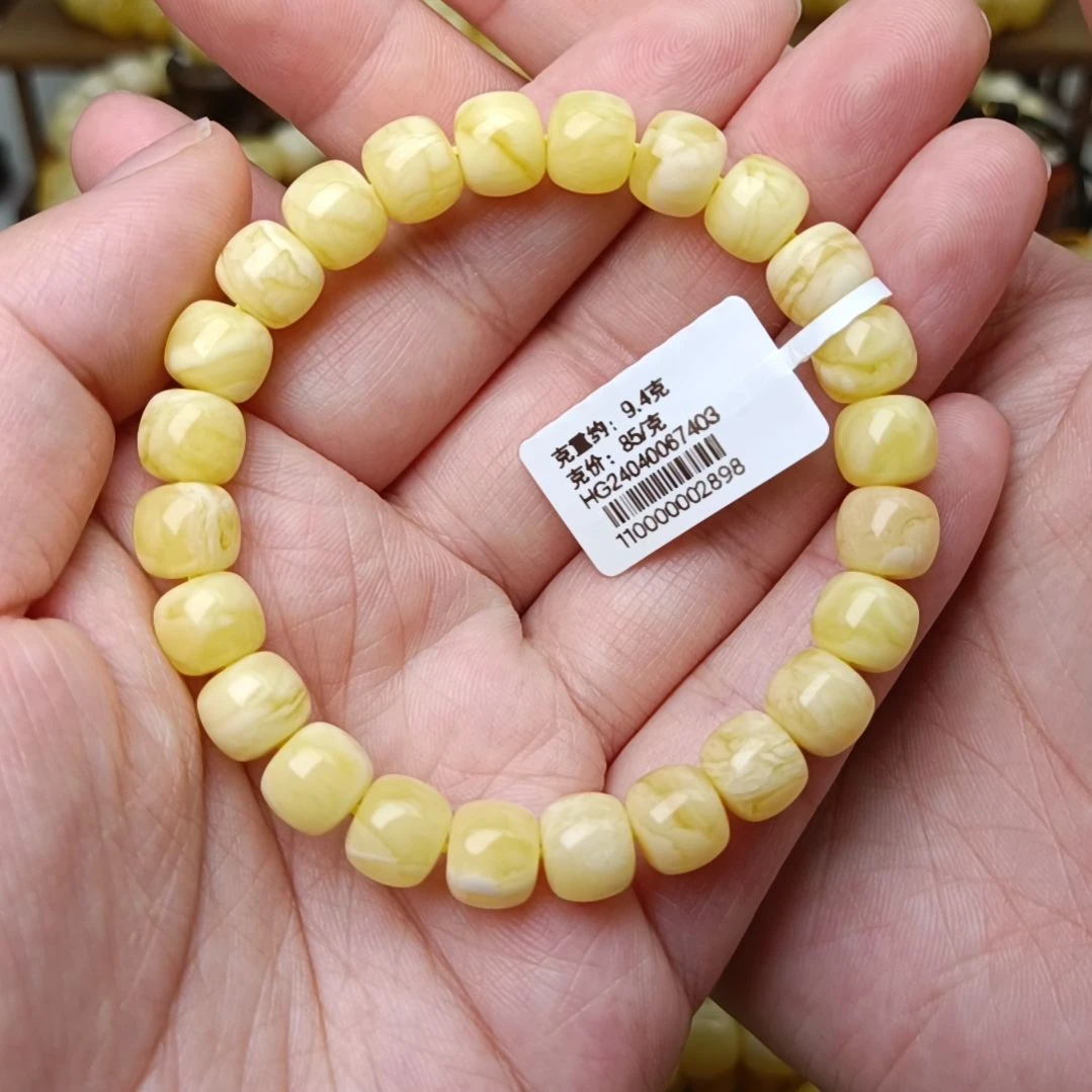 蜜蜡手链未镶嵌8老型浓白花蜡