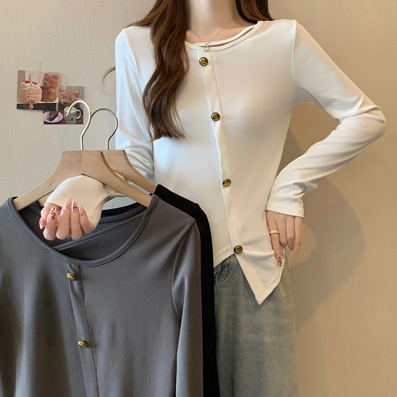 大码早秋不规则正肩上衣胖mm春秋显瘦遮肉女士百搭内搭打底衫6276