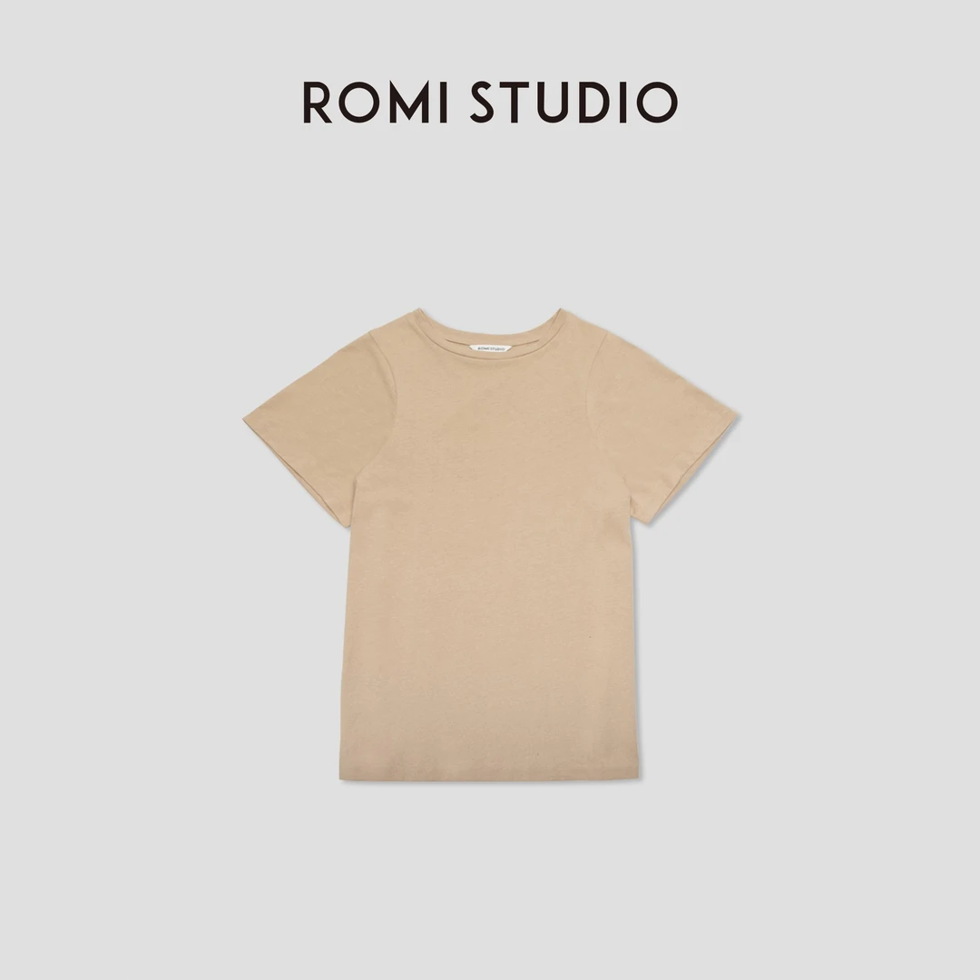 ROMI STUDIO“清透夏日”薄款圆领纯色修身洋气短袖t恤T3262
